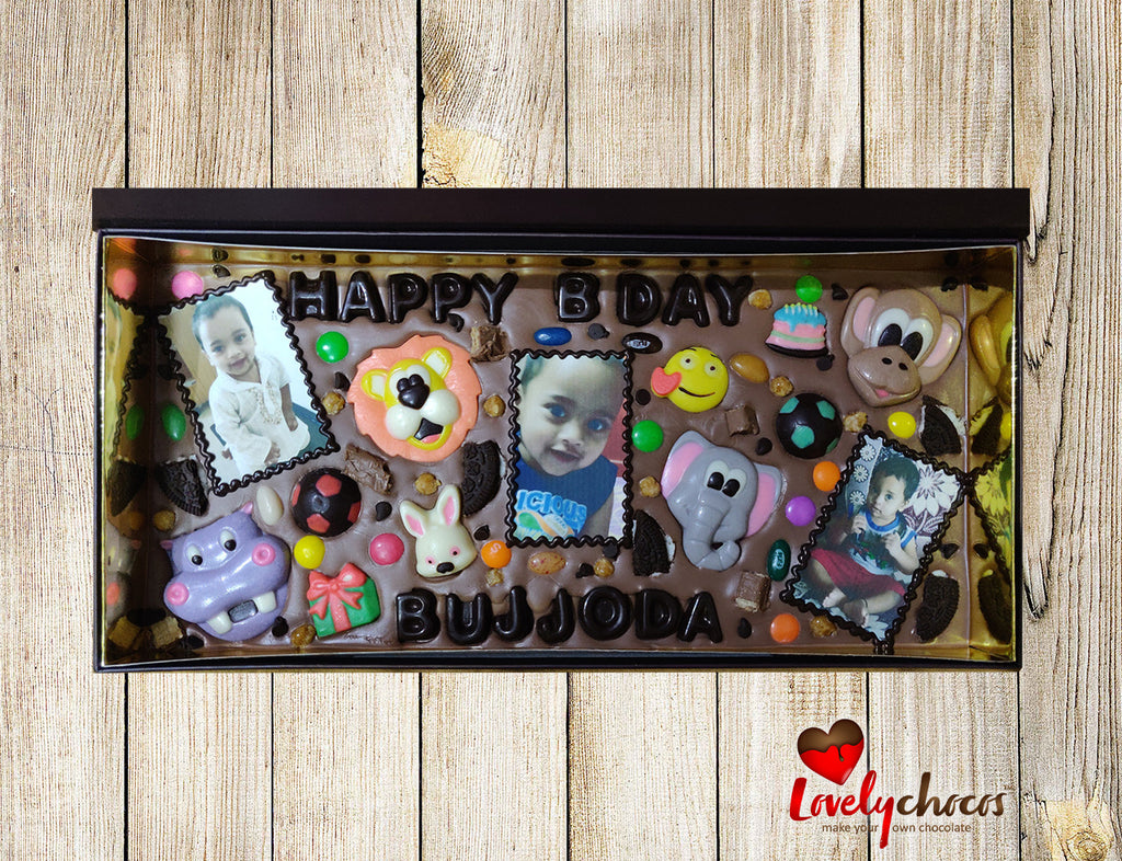 Assorted animals customized chocolate for a kid birthday.