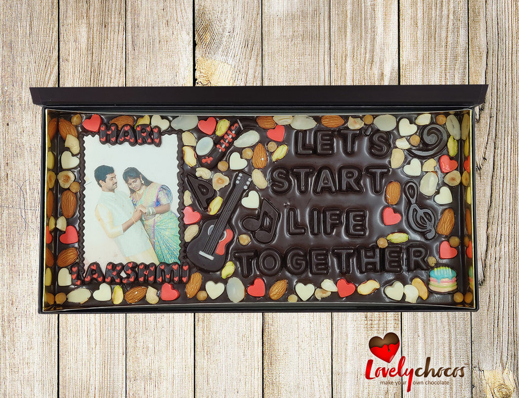 Customized chocolate gift for newly wedded couple.