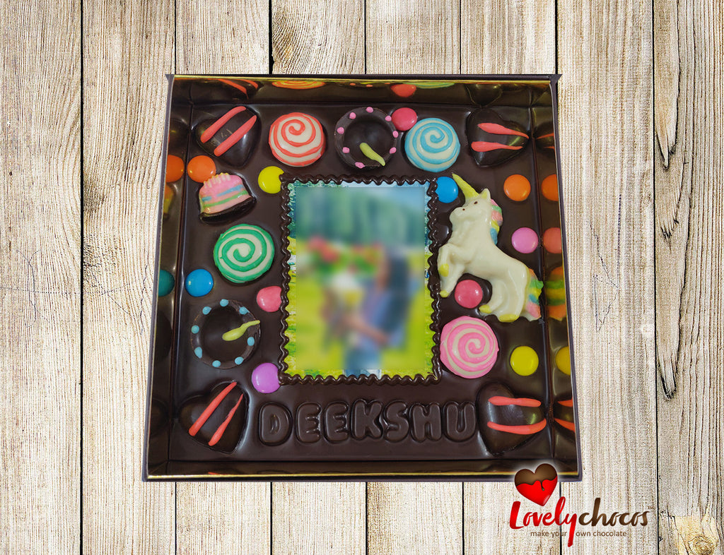 Personalized dark chocolate casual gift for a girl.