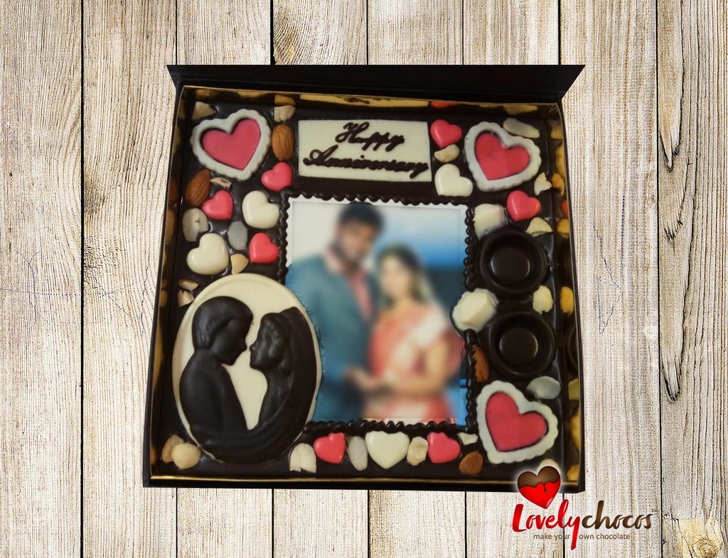 Happy anniversary customized chocolate for couple.
