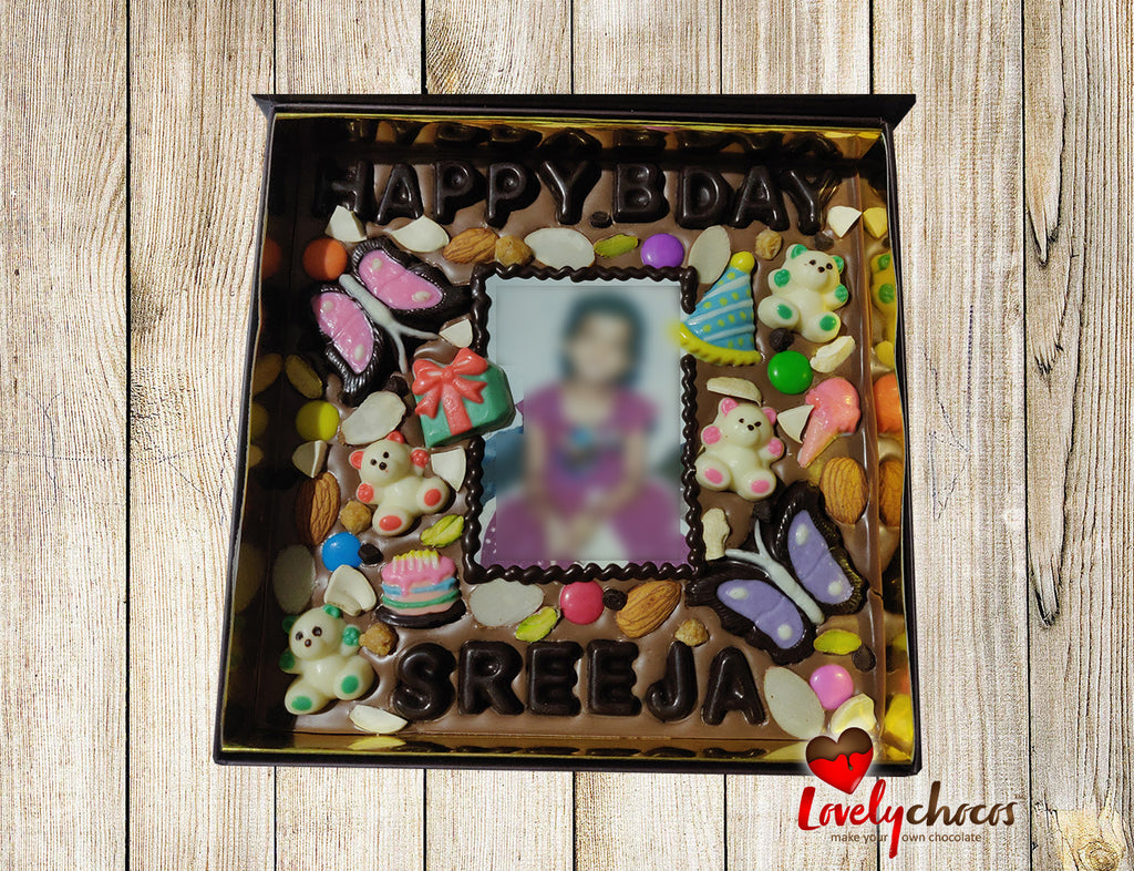 Personalized chocolate gift for sister birthday.