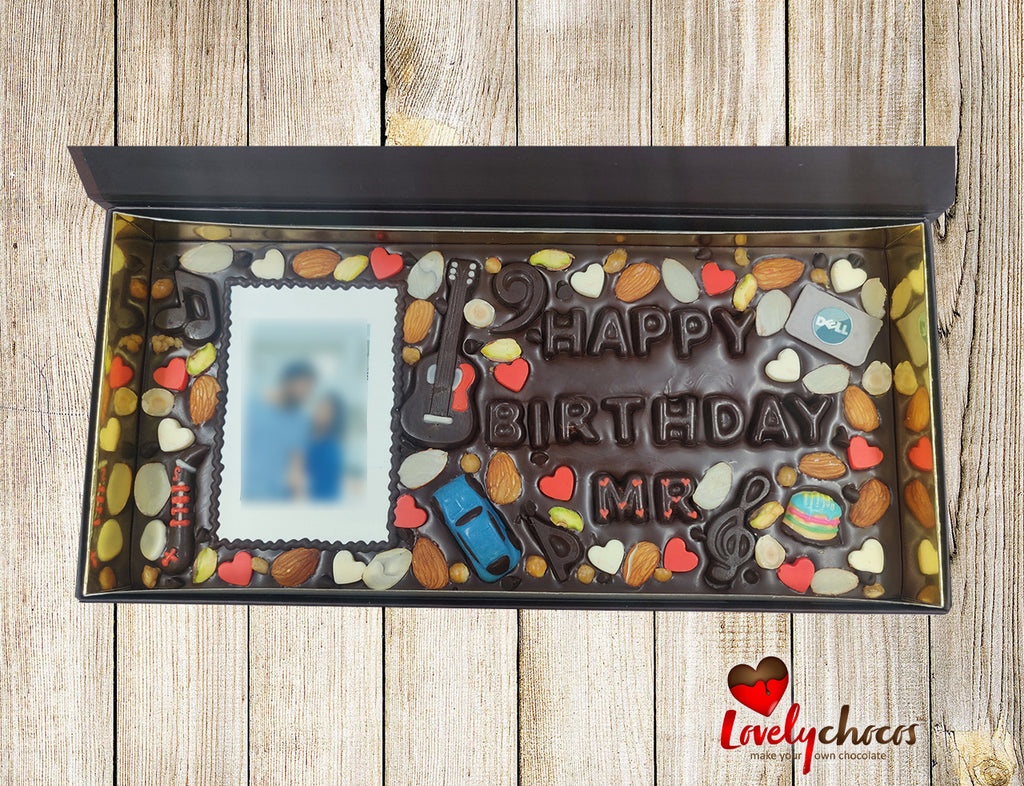 Personalized photo chocolate for boyfriend birthday.