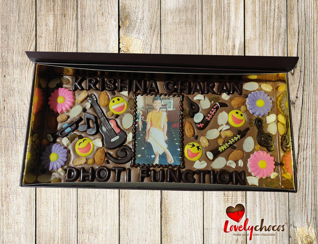 Customized photo chocolate for dhoti event.
