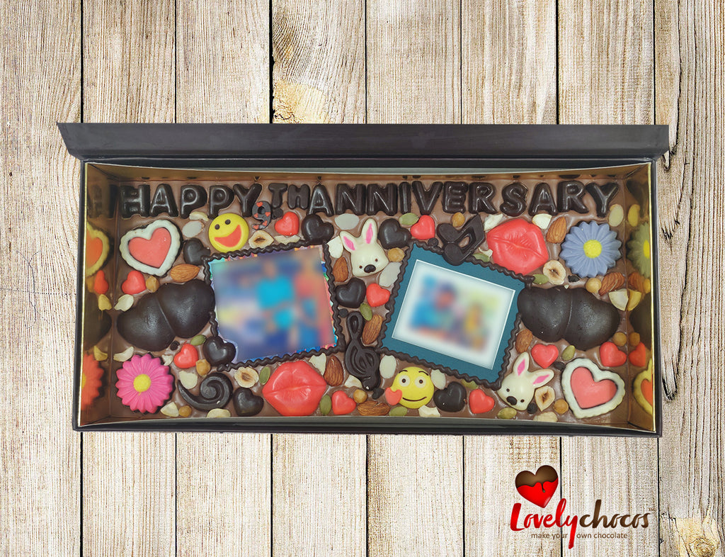 Happy anniversary customized photo chocolate gift.