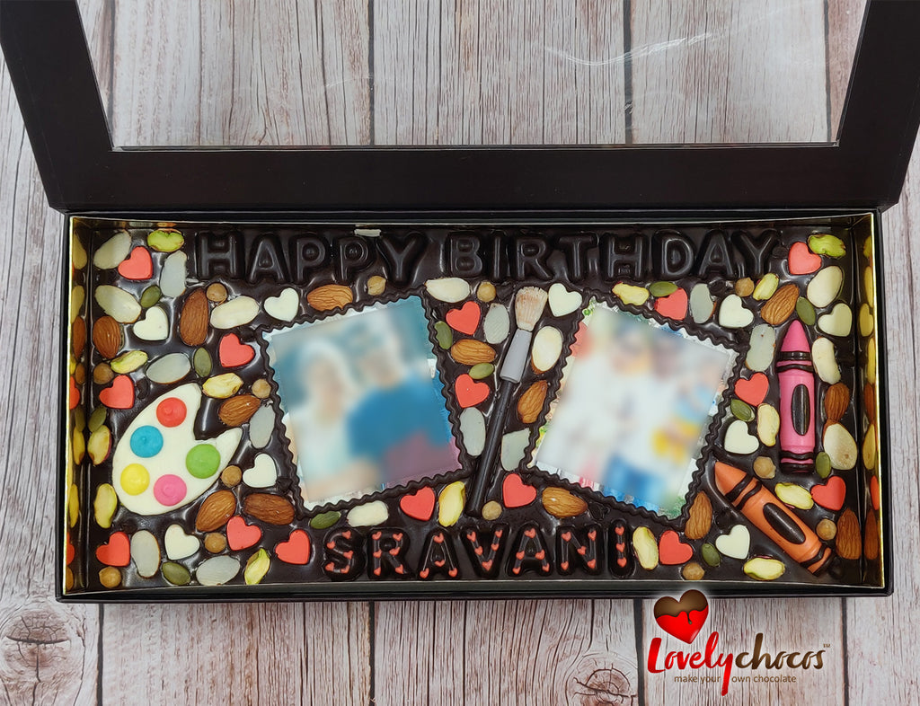 Personalized photo chocolate for a artist.