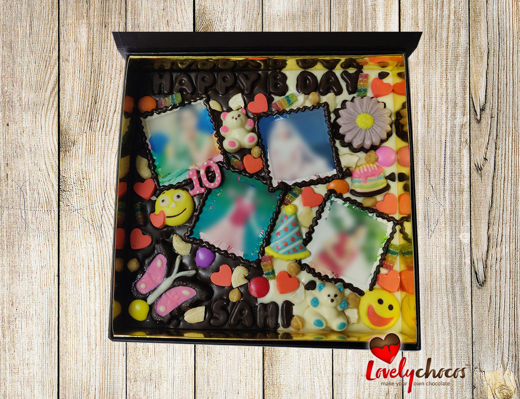 Personalized photo chocolate for 10 year girl birthday.